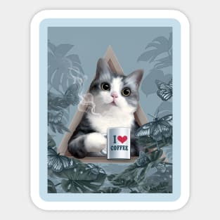 Kawaii Cute Cat I Love Coffee Sticker